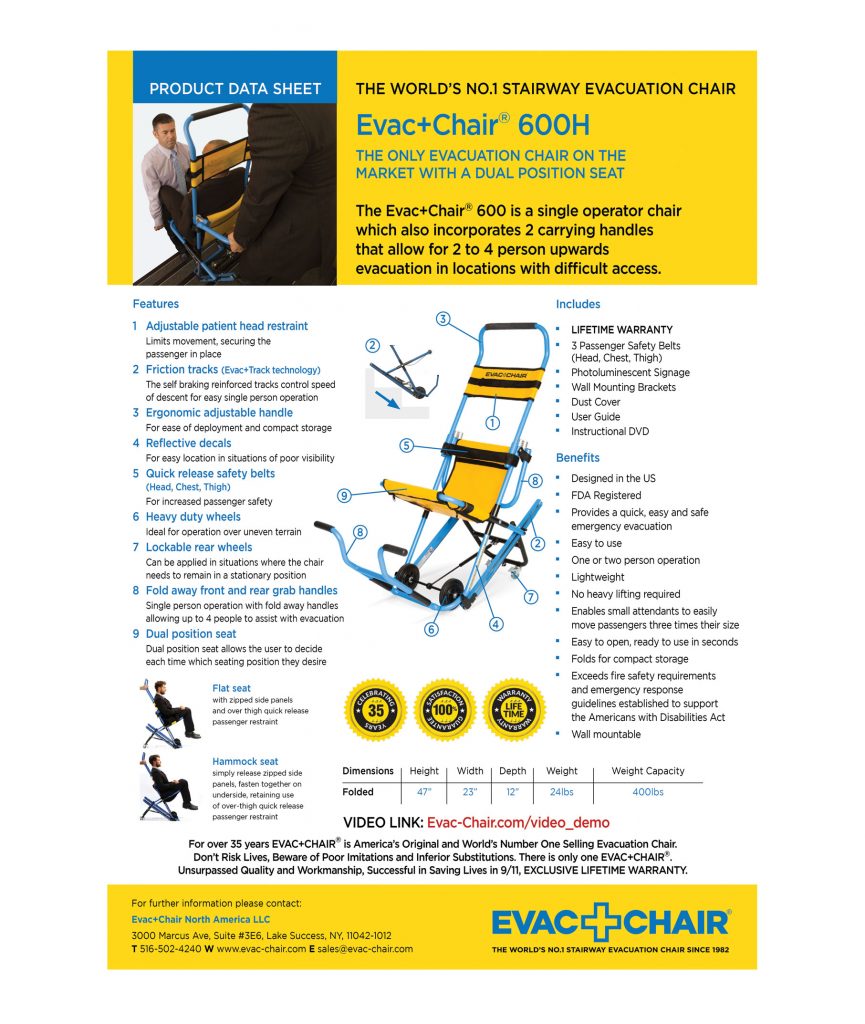 Evac Chair 600h Dual Position Evacuation Wheelchair